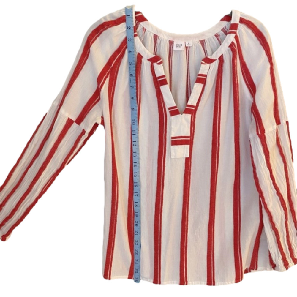 Gap Pullover Top Long Sleeve Split V Neck Striped… - image 6